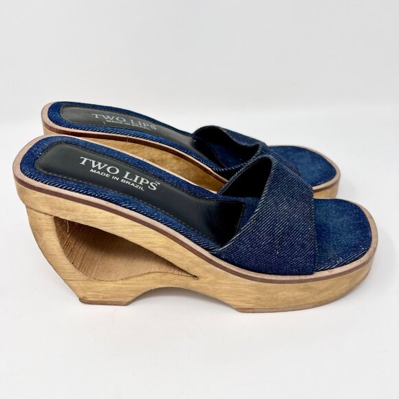 Spice Girls 90s Y2K Denim Wood Cutout Slide Platforms Size 9 - Picture 5 of 10